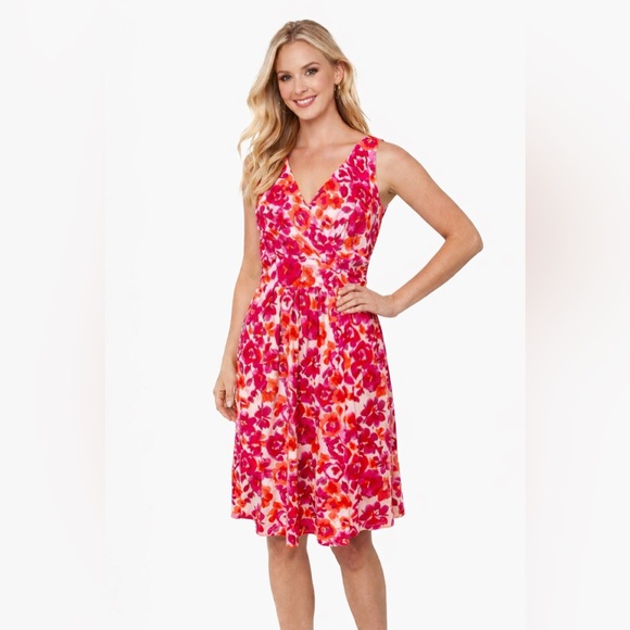 Chaps Dresses & Skirts - CHAPS Pink Floral Surplice V-Neck A-Line Dress Large